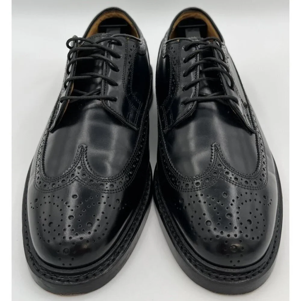 Vtg Florsheim Royal Imperial Black Leather Wingtip Derby Dress Shoes Size 6.5 3E